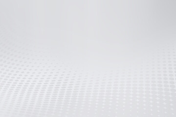 Awesome white and grey halftone background. Futuristic motion dots perspective backdrop.
