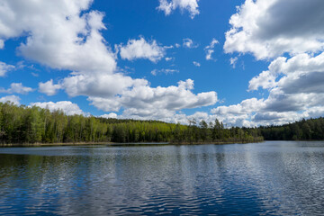 Naklejka na ściany i meble Ecological trail Blue Lakes in the area of Narochansky National Park, Belarus