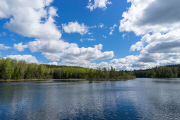 Naklejka na ściany i meble Ecological trail Blue Lakes in the area of Narochansky National Park, Belarus