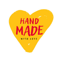 Vintage handmade with love heart badge, label and logo, retro symbol for local sewing workshop, knitting company, handmade artist. Can be used on handmade soap, chocolate, cookies, notebooks, ceramics