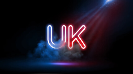 The United Kingdom, made up of England, Scotland, Wales and Northern Ireland, Country name in Studio room with Neon lights.