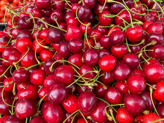 red cherry background. Red ripe delicious cherries
