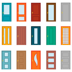 Door, set of cartoon colored doors isolated on a white background. Vector, cartoon illustration.