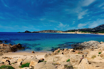 Marine panorama on the cliff and beach of Chia Cagliari Sardinia Italy