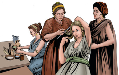 Ancient Rome - Ornatrix, a hairdresser with its customers