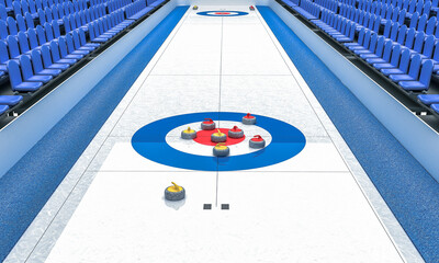 3D Illustration of Ice arena for playing curling - obrazy, fototapety, plakaty