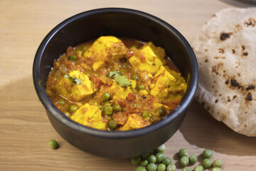Mattar paneer, also known as matar paneer, and mutter paneer is a vegetarian North Indian dish consisting of peas and paneer in a tomato gravy