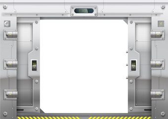 Futuristic metal armoured with sliding gate open © denisik11