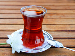 glass of hot tea on the table