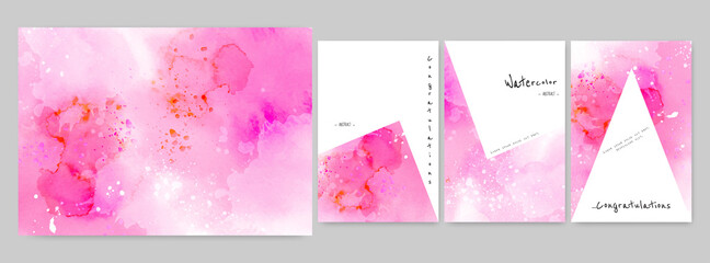 Set of art hand-painted watercolor background card and poster template