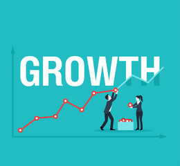 Business growth concept - people collects points (pins) of growing chart - business success conceptual illustration