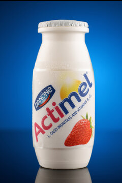 LVIV, UKRAINE - June 16, 2020: Actimel yogurt in a jar