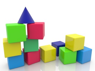 Obraz premium Toy blocks of different colors and shapes in an abstract construction