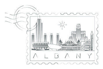 Albany stamp minimal linear vector illustration and typography design, New York, Usa