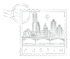 Austin stamp minimal linear vector illustration and typography design, Texas, Usa