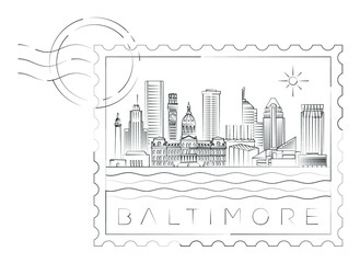 Obraz premium Baltimore stamp minimal linear vector illustration and typography design, Maryland, Usa
