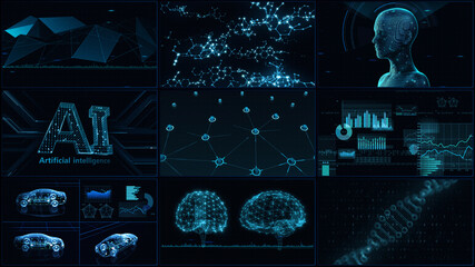 Digital Network Technology AI artificial intelligence data concepts 3D illustration Background - obrazy, fototapety, plakaty