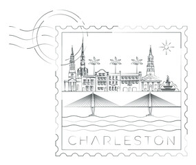 Obraz premium Charleston stamp minimal linear vector illustration and typography design, South Carolina, Usa