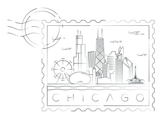 Obraz premium Chicago stamp minimal linear vector illustration and typography design, Illinois, Usa