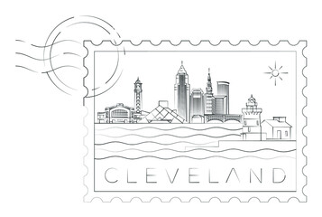 Cleveland stamp minimal linear vector illustration and typography design, Ohio, Usa