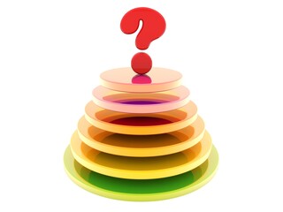 A red question mark at the top of an abstract pyramid