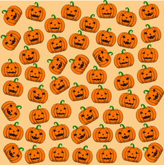 Halloween background. Crazy and funny pumpkin print. Vector illustration. Pumpkin pattern perfectly fit as wallpaper, wrapping paper, flyer, advertisement, banner, poster.   