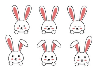 isolated cute rabbit emotion cartoon set vector design