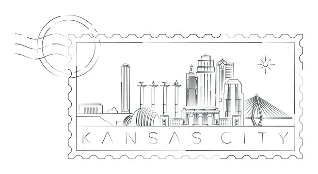 Kansas City stamp minimal linear vector illustration and typography design, Missouri, Usa