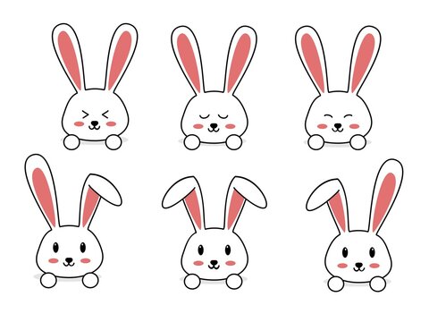 isolated cute rabbit emotion cartoon set vector design