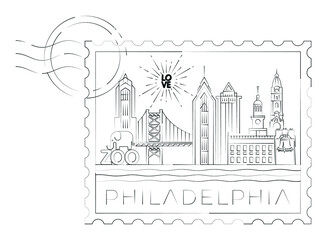 Philadelphia stamp minimal linear vector illustration and typography design, Pennsylvania, Usa