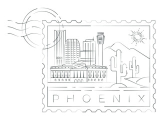 Phoenix stamp minimal linear vector illustration and typography design, Arizona, Usa