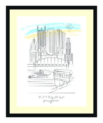 Pittsburgh poster minimal linear vector illustration and typography design, Pennsylvania, Usa