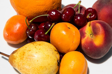 variety of fruits on a white background, Sunny photo