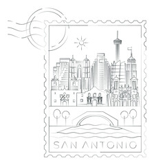 San Antonio stamp minimal linear vector illustration and typography design, Texas, Usa