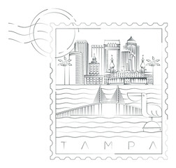 Tampa stamp minimal linear vector illustration and typography design, Florida