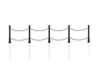 Naklejka premium Black Chain Barrier Stand on a white background 3d rendering. 3d illustration Iron fence barricade.