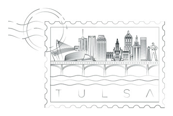 Obraz premium Tulsa stamp minimal linear vector illustration and typography design, Oklahoma