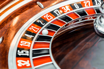 gambling, casino roulette, bet on black in las vegas. white ball.