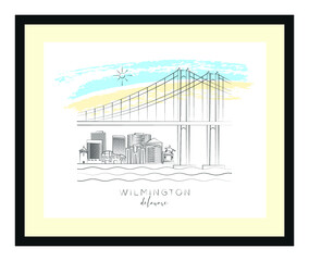 Wilmington poster minimal linear vector illustration and typography design, Delaware, Usa
