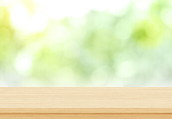 Empty wood table top on blur green from garden background, Template mock up for display of product