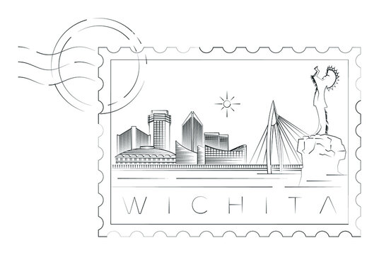 Wichita stamp minimal linear vector illustration and typography design, Kansas, Usa