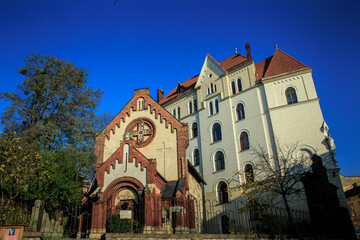 Fototapeta na wymiar panoramic view on oldest catholic church of St. John the Baptist in city Lviv, Ukraine