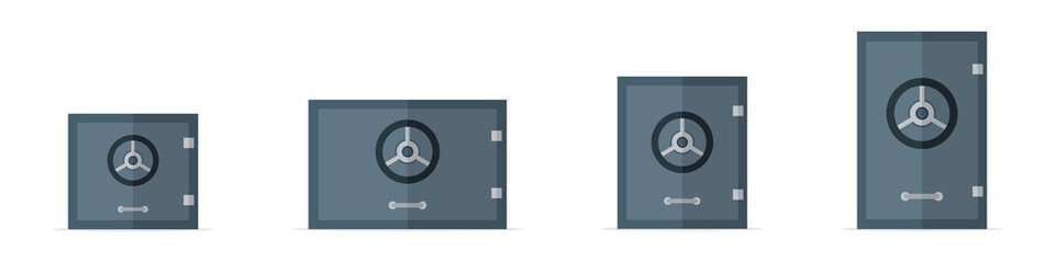 A set of metal safes of various shapes. Armored Box. The concept of safe storage of money. Vector illustration
