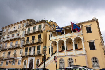 Fototapeta na wymiar A bunch of vernacular buildings in Corfu town, Corfu island, Greece