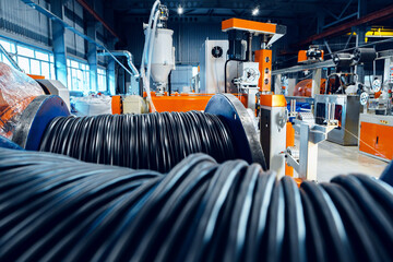 Inside the new factory manufacturing electrical cable. Cable production.