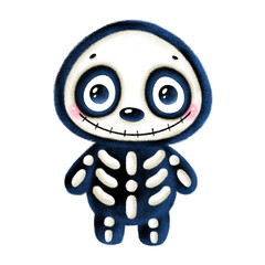 Illustration of a cute cartoon halloween smiling skeleton isolated on a white background.