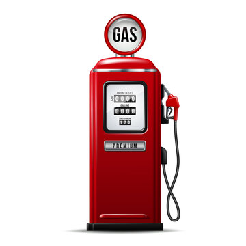 Red bright Gas station pump with fuel nozzle of petrol pump.
