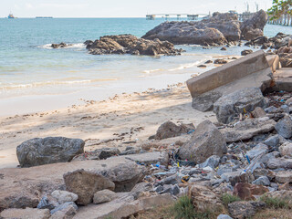 Summer garbage on the beach.