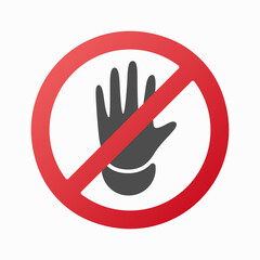 Forbidden sign with stop hand icon over white background, flat style, vector illustration