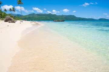 Wonderful tropical white sandy beach in Rincon, sunny day in Samana peninsula,Dominican Republic